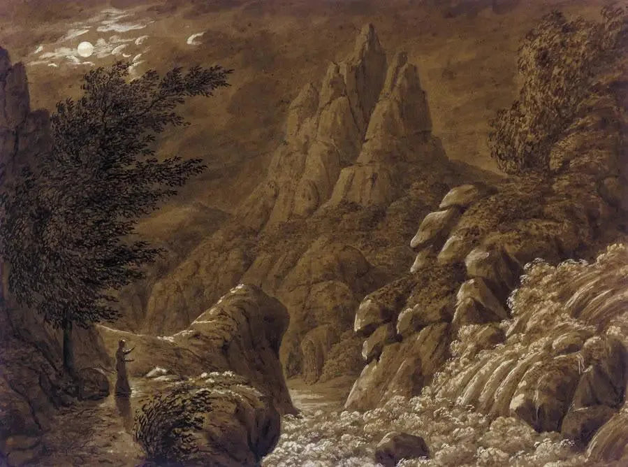 Paysage idéalisé avec cascade - Caspar David Friedrich image 1 copie de tableau peinte à la main