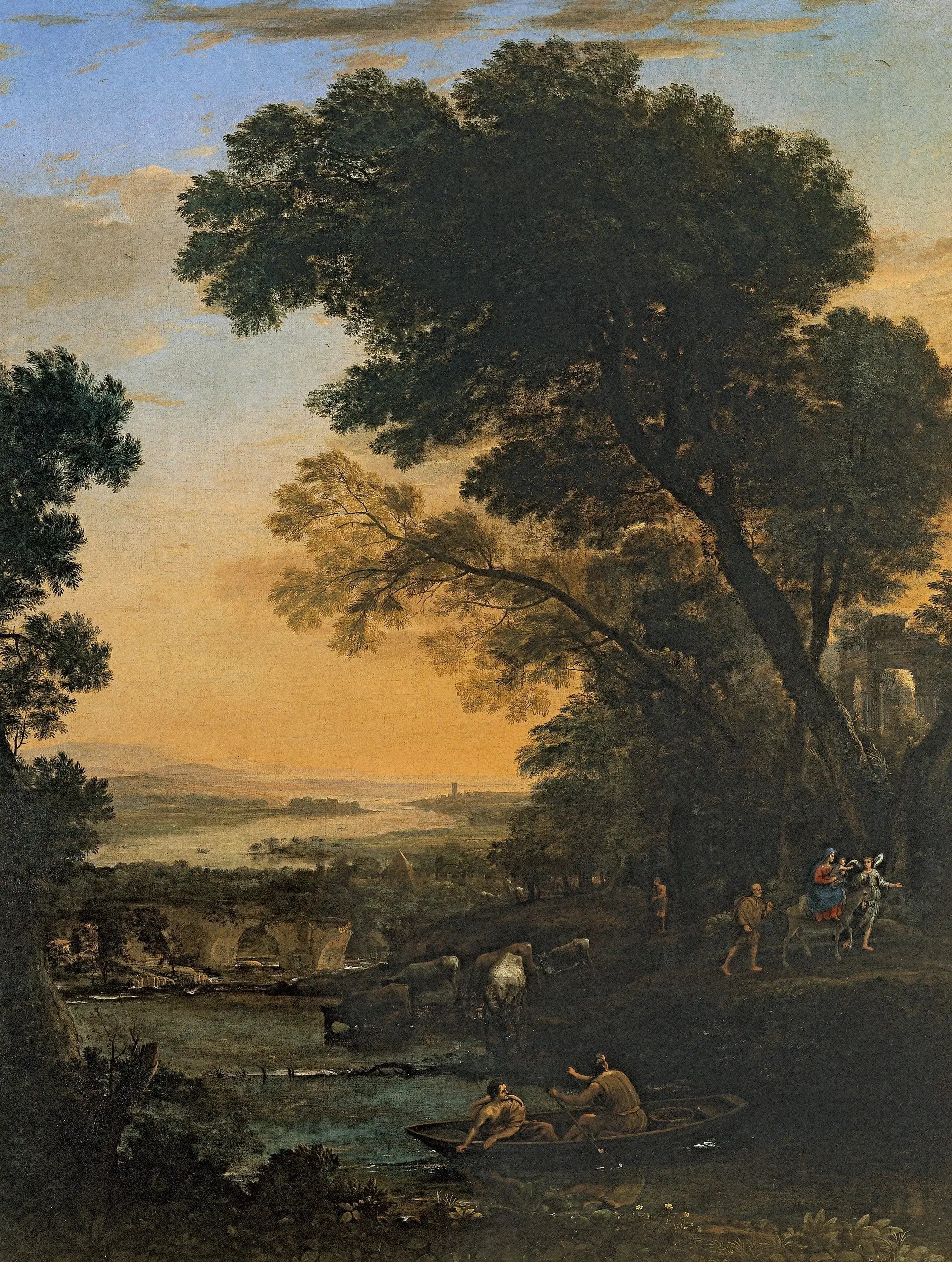 Paysage idyllique avec la fuite en Égypte - Claude Lorrain image 1 copie peinte à la main à l’huile