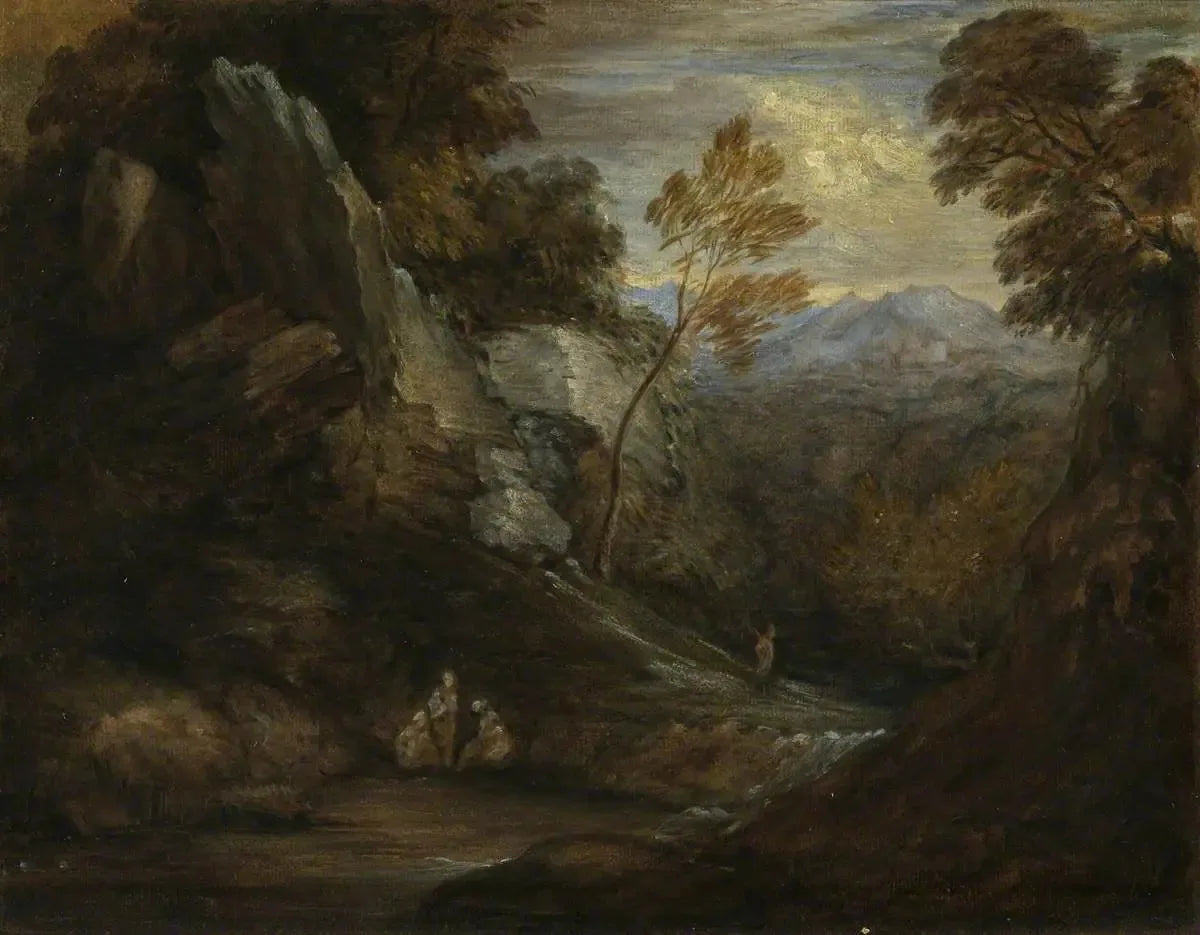 Paysage imaginaire (retravaillé par un disciple anglais du XIXe siècle) - Thomas Gainsborough image 1 reproduction artisanale de tableau