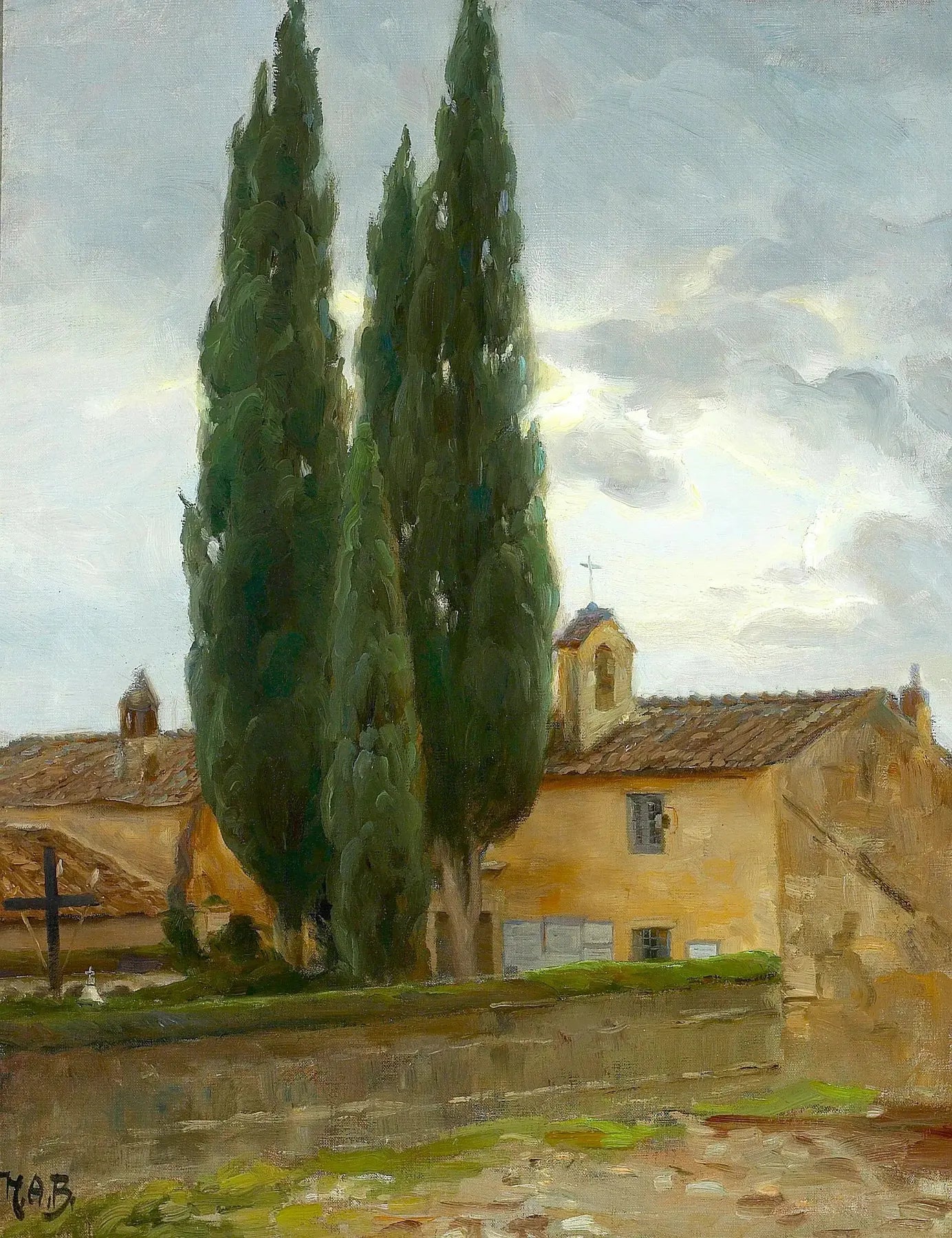Paysage italien avec un monastère et des pins. - H. A. Brendekilde image 1 copie de tableau peinte à la main