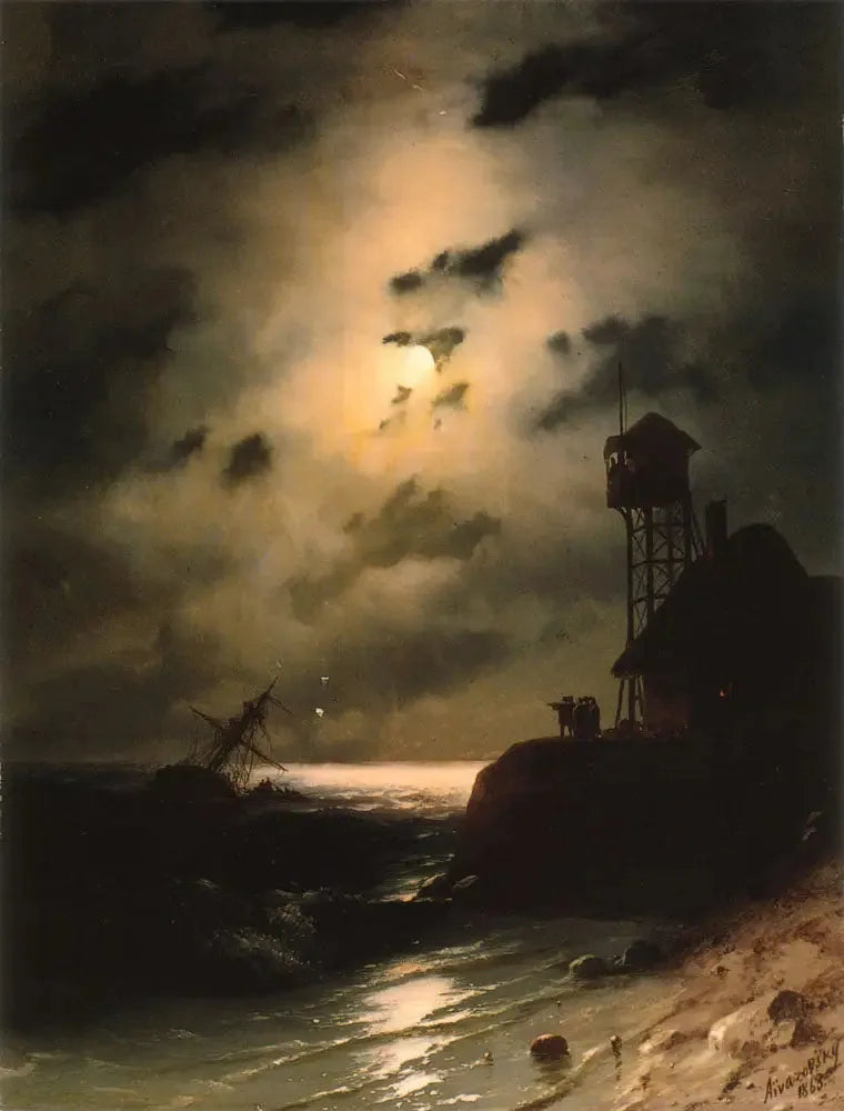 Paysage marin au clair de lune avec épave - Ivan Aïvazovski image 1 copie peinte à la main à l’huile