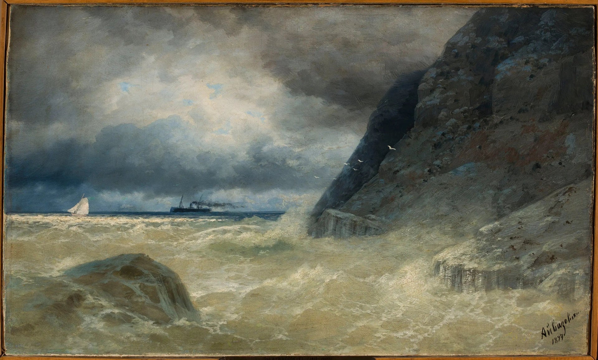 Paysage marin avec un bateau à vapeur. - Ivan Aïvazovski image 1 copie de tableau peinte à la main