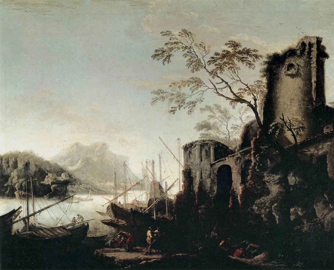 Paysage maritime avec visites - Salvator Rosa image 1 copie de tableau peinte à la main