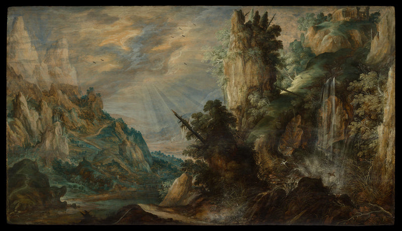 Un paysage montagneux avec une cascade - Kerstiaen de Keuninck