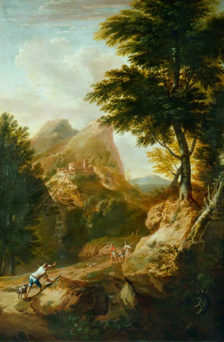 Paysage montagneux avec des voyageurs - Salvator Rosa image 1 reproduction de peinture à l’huile