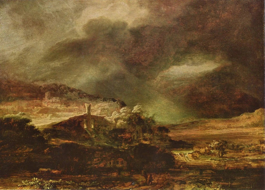 Paysage d’orage – Rembrandt, vers 1638