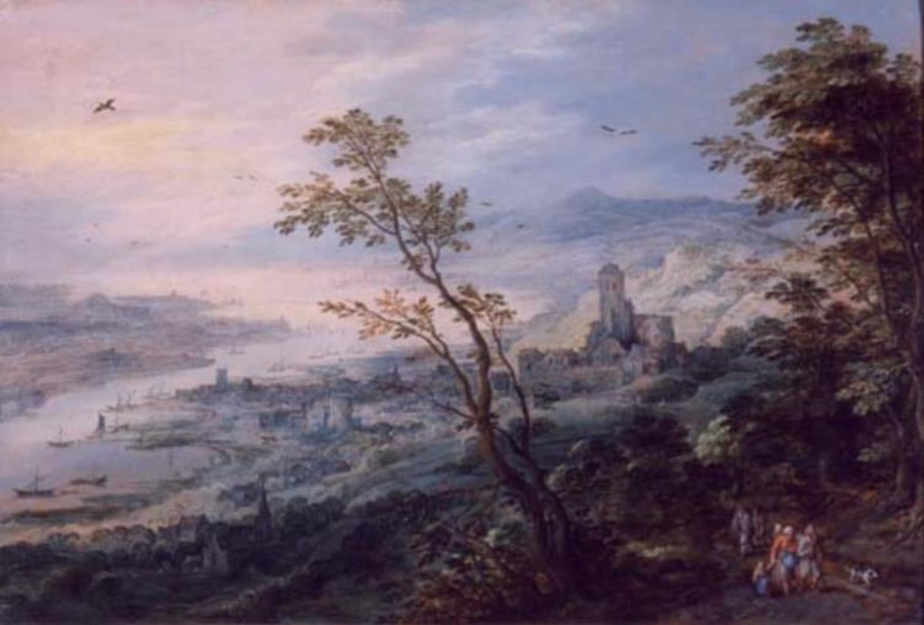 Paysage panoramique avec une ville en bord de mer - Jan Brueghel l'Ancien image 1 copie de tableau peinte à la main
