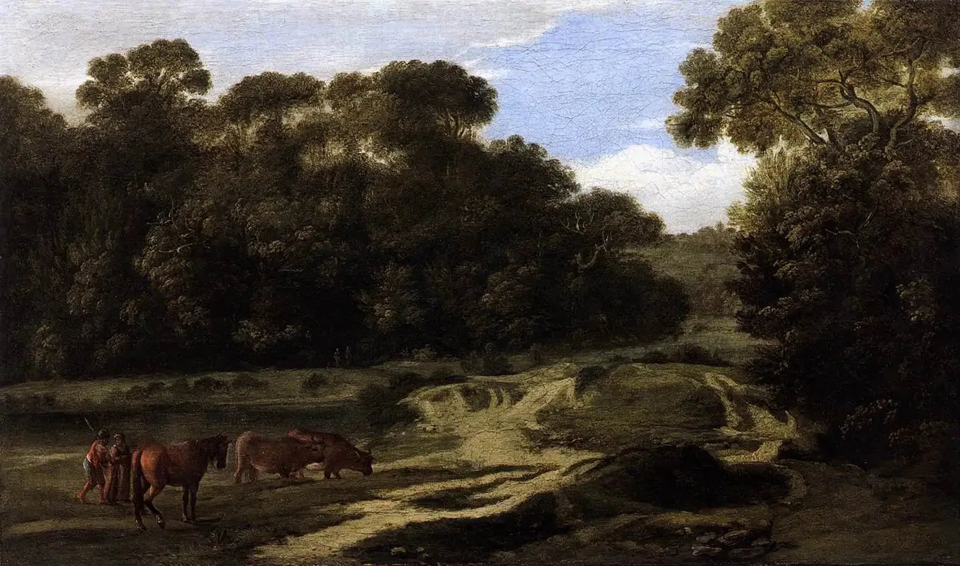 Paysage pastoral avec berger et troupeau (Chemin forestier) - Claude Lorrain image 1 reproduction de peinture à l’huile