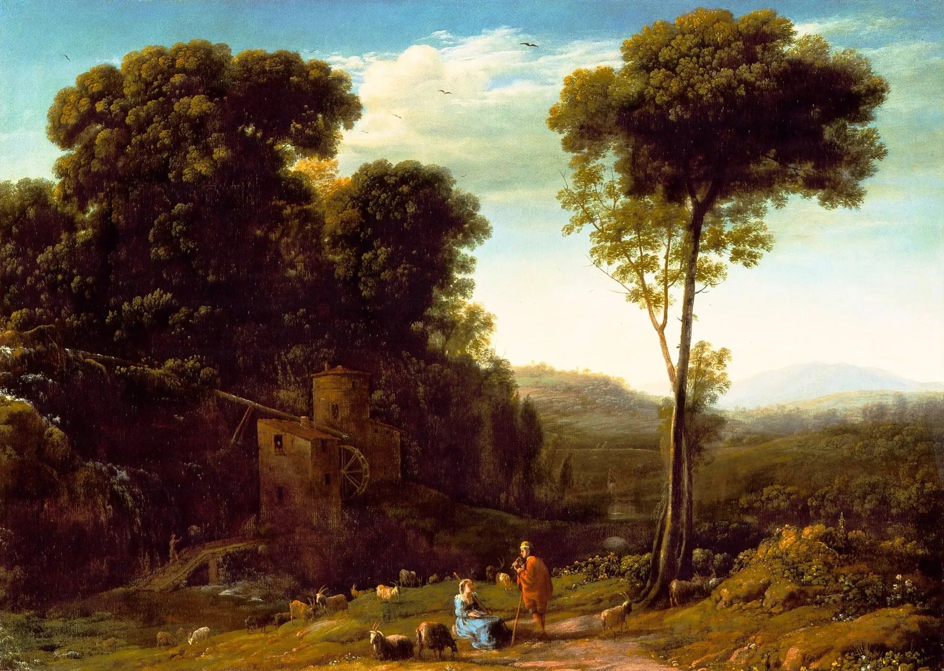 Paysage pastoral avec un moulin - Claude Lorrain image 1 reproduction artisanale de tableau