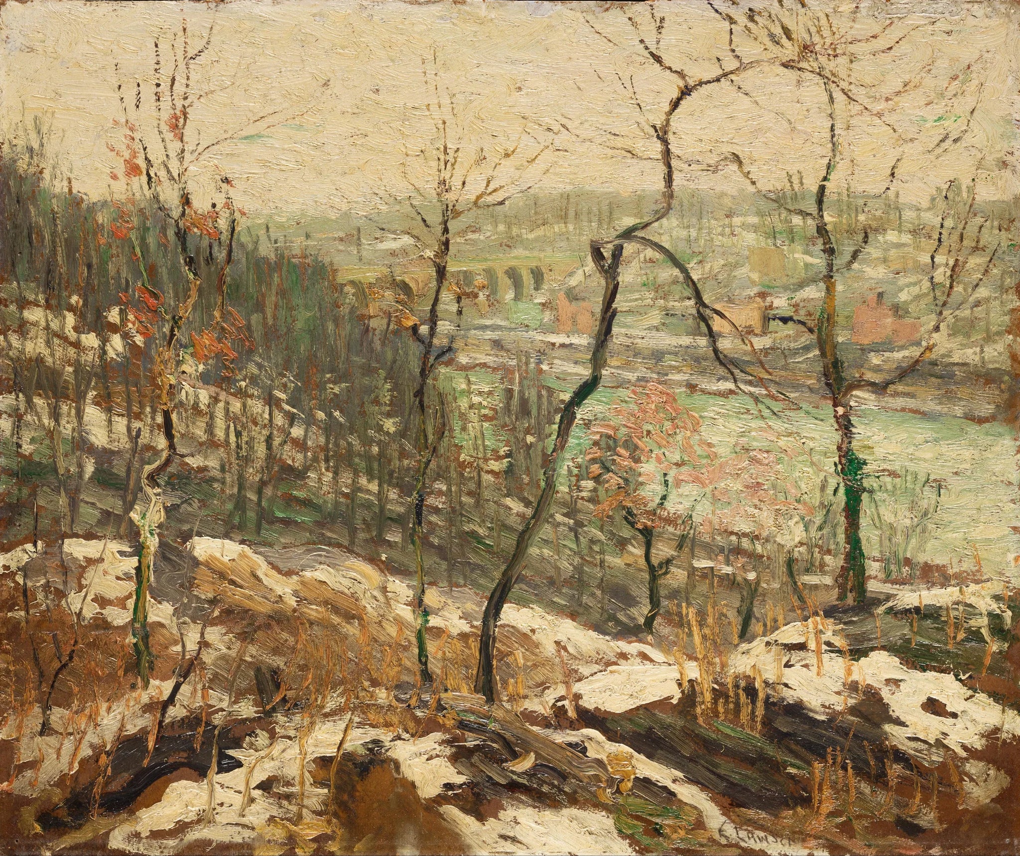 Paysage près de la rivière Harlem - Ernest Lawson image 1 reproduction de peinture à l’huile