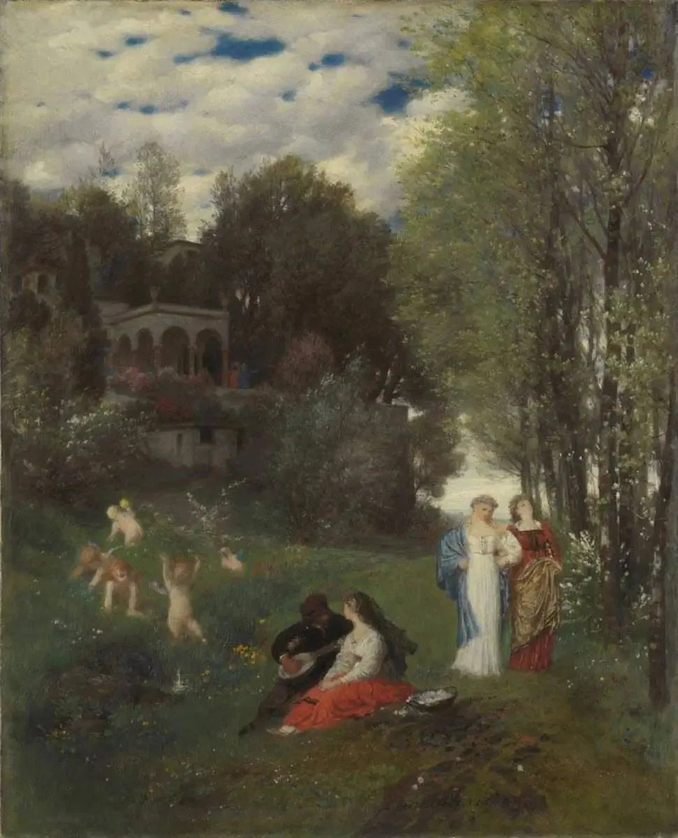 Paysage printanier idéal - Arnold Böcklin image 1 copie peinte à la main à l’huile