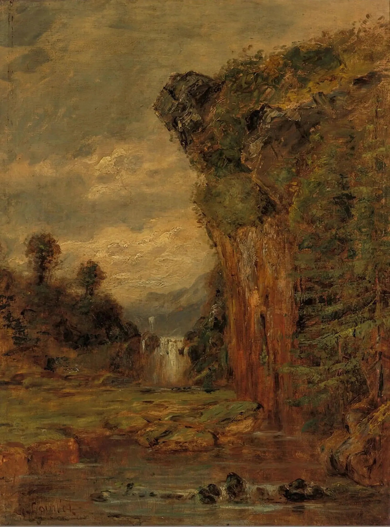 Paysage rocheux avec cascade - Gustave Courbet image 1 reproduction artisanale de tableau