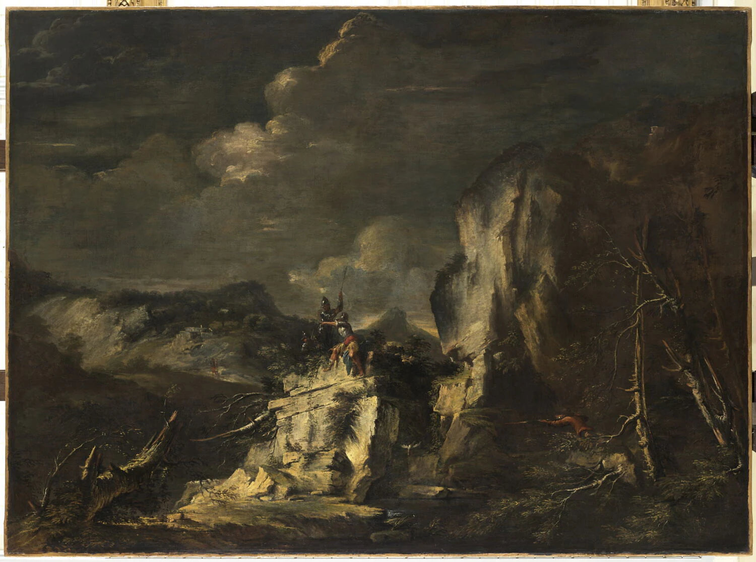 Paysage rocheux avec un chasseur et des guerriers - Salvator Rosa
