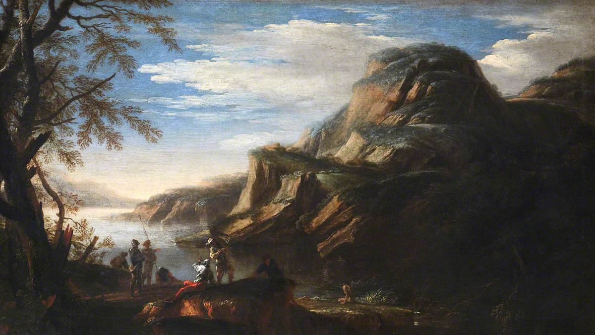 Paysage rocheux avec des personnages - Salvator Rosa image 1 reproduction artisanale de tableau