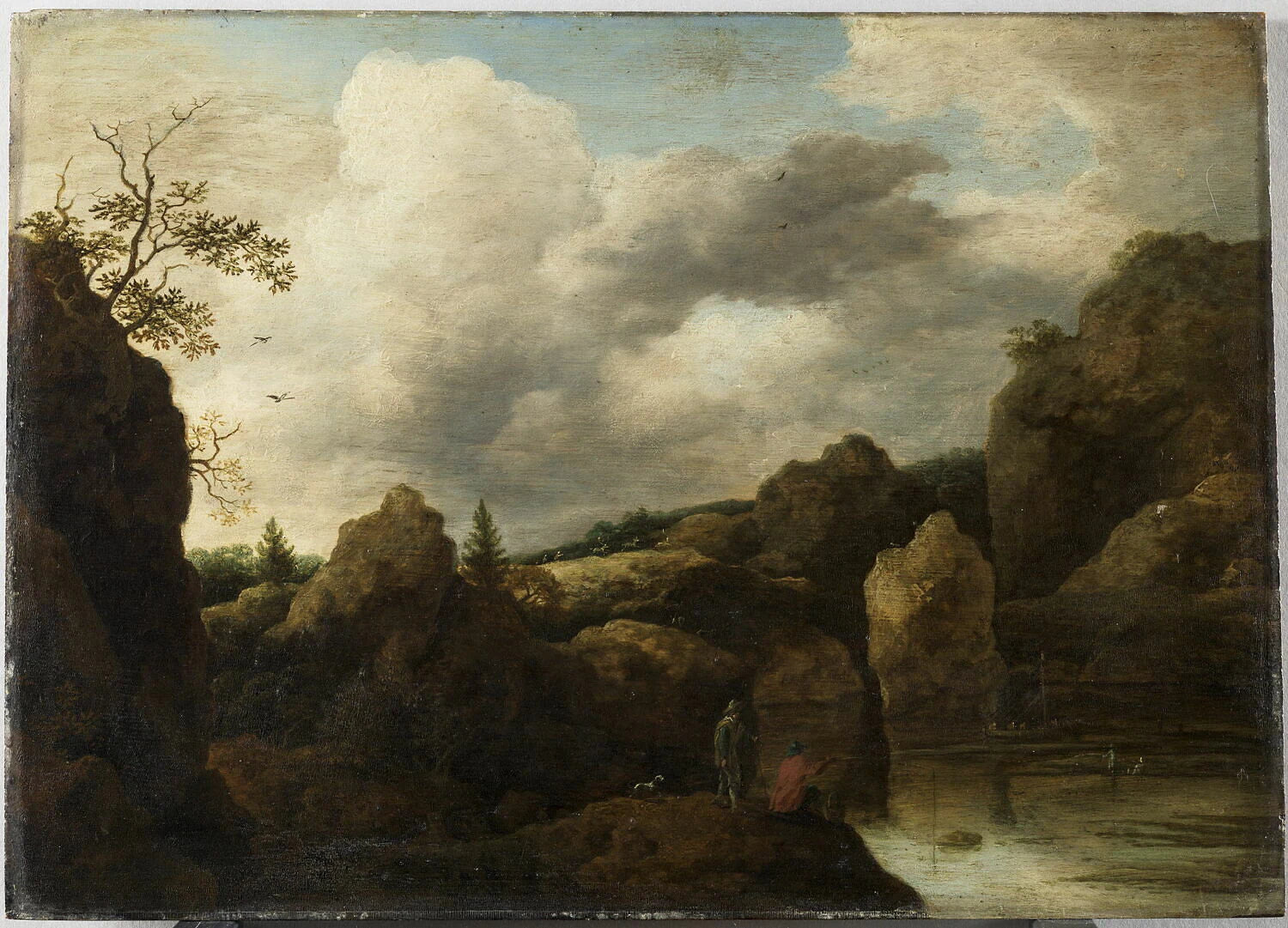 Paysage rocheux avec pêcheurs et chasseurs - Allaert van Everdingen