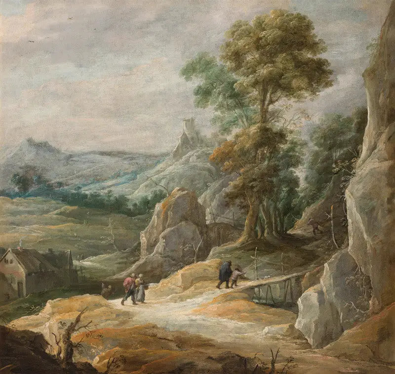 Paysage rocheux avec pèlerins - David Teniers le Jeune image 1 reproduction d’œuvre d’art à l’huile