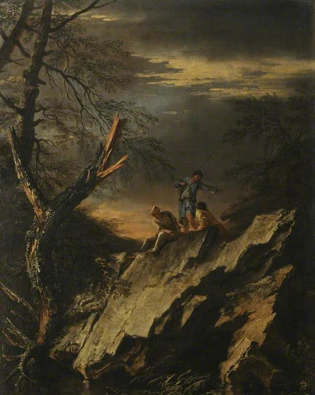 Paysage rocheux avec trois personnages - Salvator Rosa image 1 copie de tableau peinte à la main