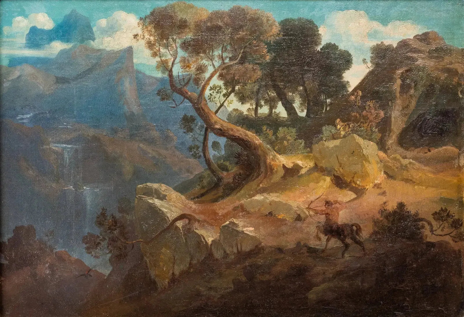 Paysage rocheux avec un centaure en chasse - Arnold Böcklin image 1 copie de tableau peinte à la main