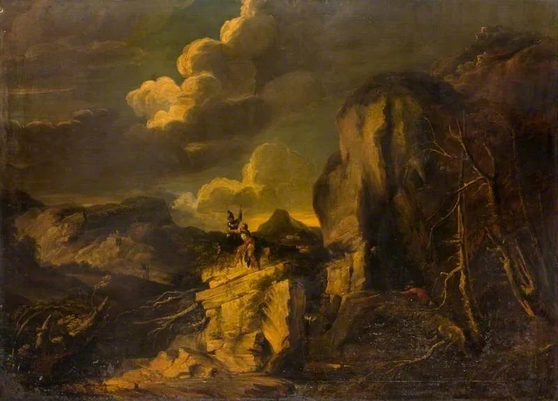 Paysage rocheux avec un chasseur - Salvator Rosa image 1 copie de tableau peinte à la main