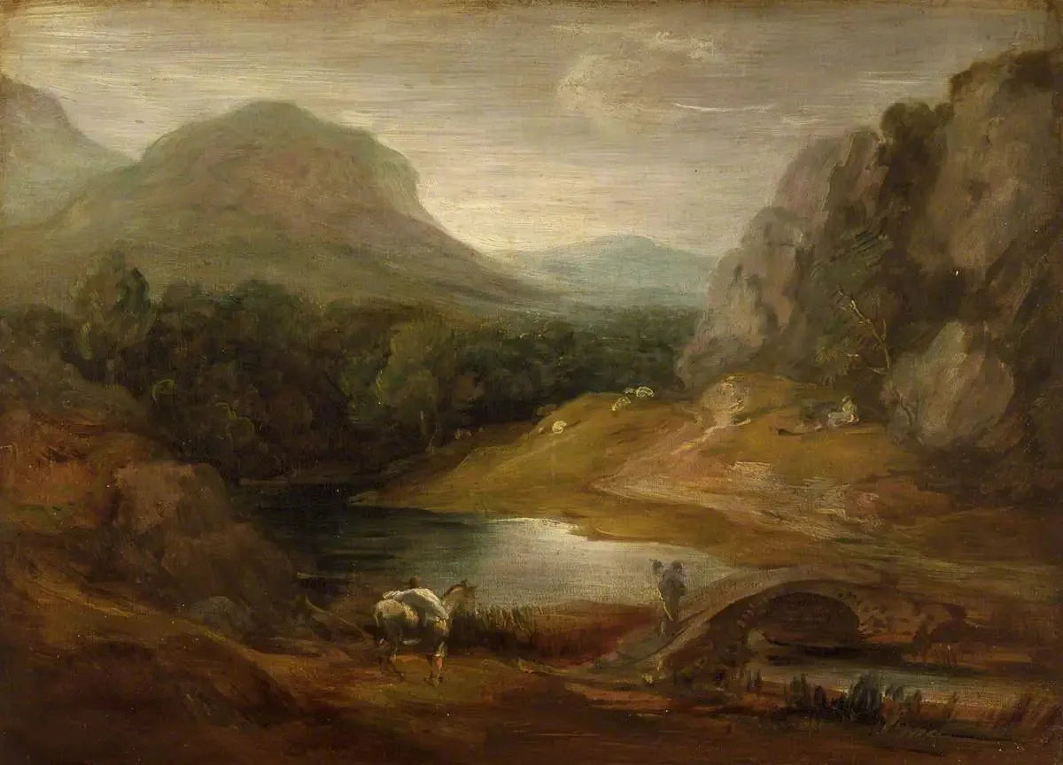 Paysage rocheux avec un pont - Thomas Gainsborough image 1 copie peinte à la main à l’huile