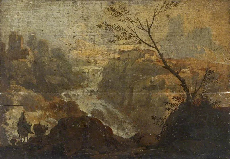 Paysage rocheux avec une cascade - Salvator Rosa image 1 copie peinte à la main à l’huile
