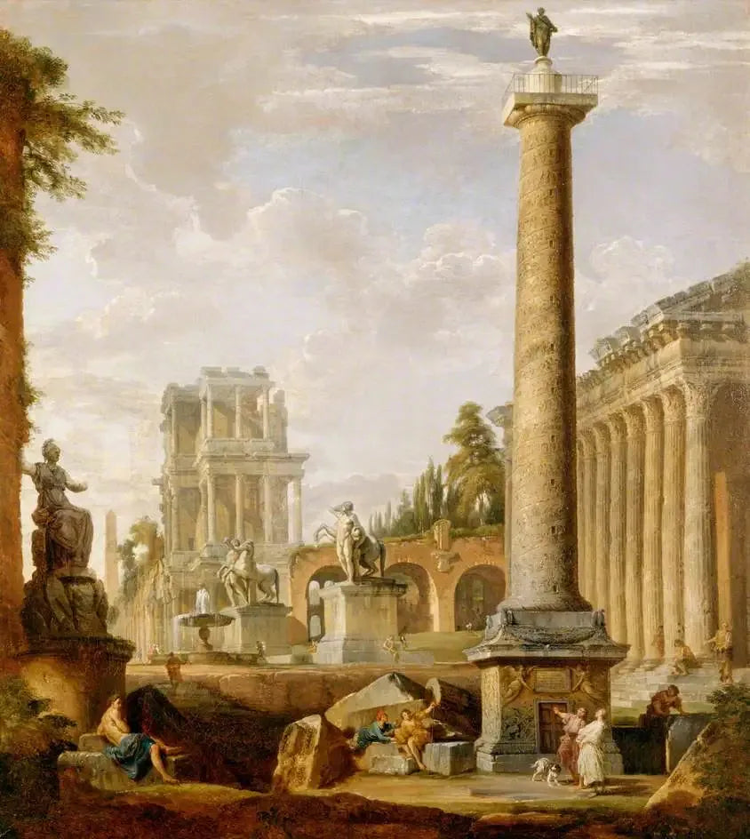 Paysage romain avec la colonne de Trajan - Giovanni Paolo Panini image 1 reproduction artisanale de tableau