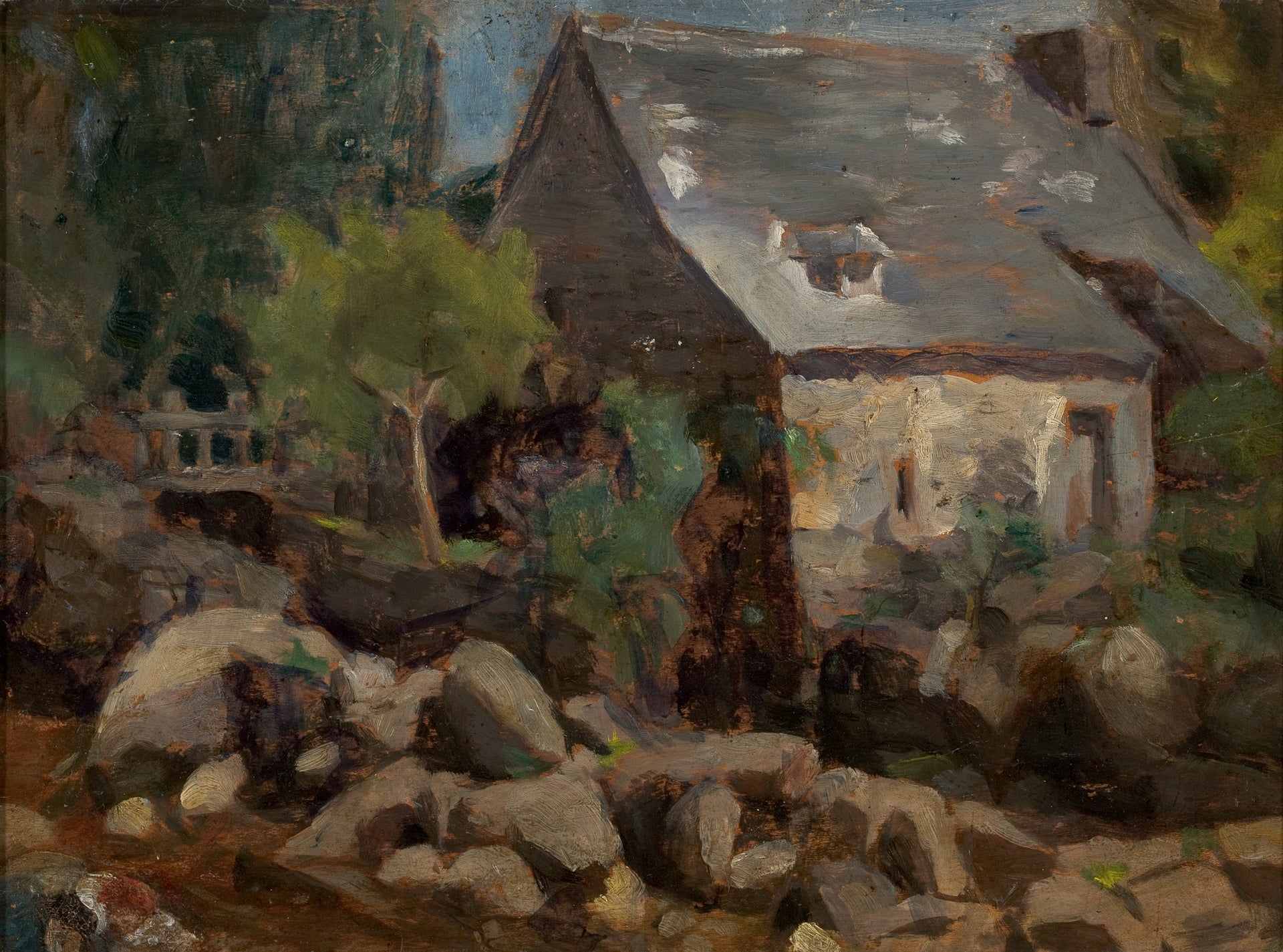 Paysage rustique avec pont et maisons image 1 reproduction peinte à la main