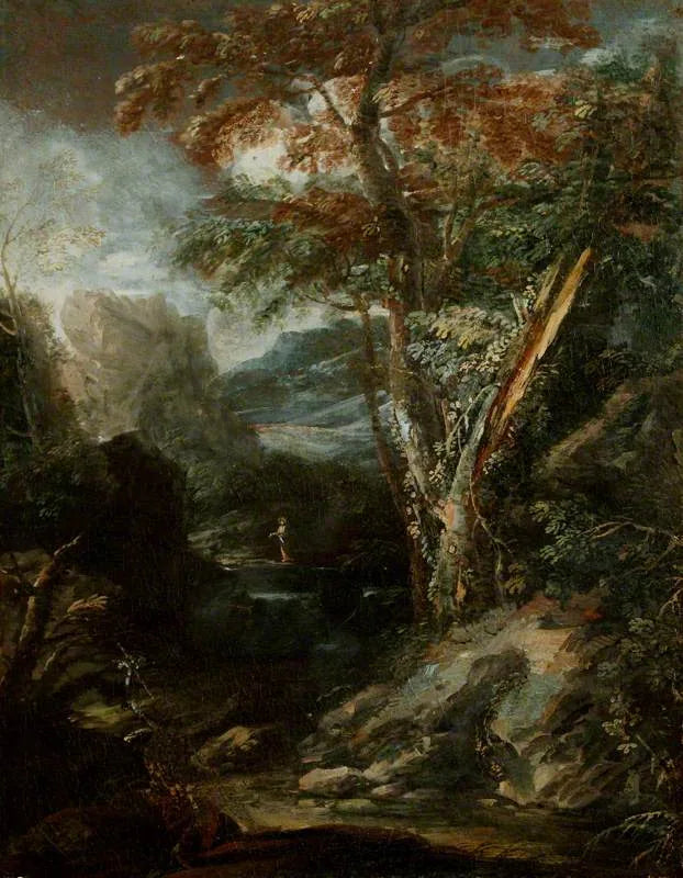 Paysage sauvage, avec le Christ dans le désert - Salvator Rosa image 1 reproduction de peinture à l’huile