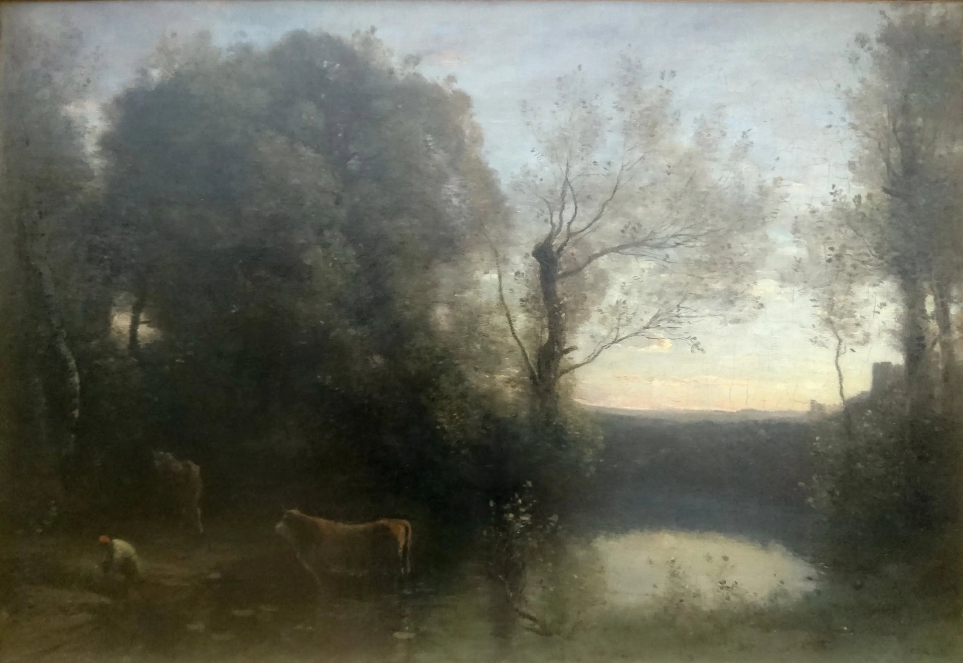 Paysage, soleil couchant - Jean-Baptiste Camille Corot image 1 copie peinte à la main à l’huile