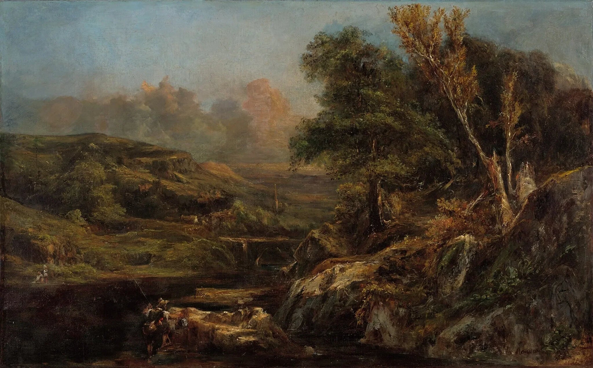 Paysage vallonné avec un pêcheur - Théodore Rousseau image 1 reproduction réalisée par Alpha Reproduction