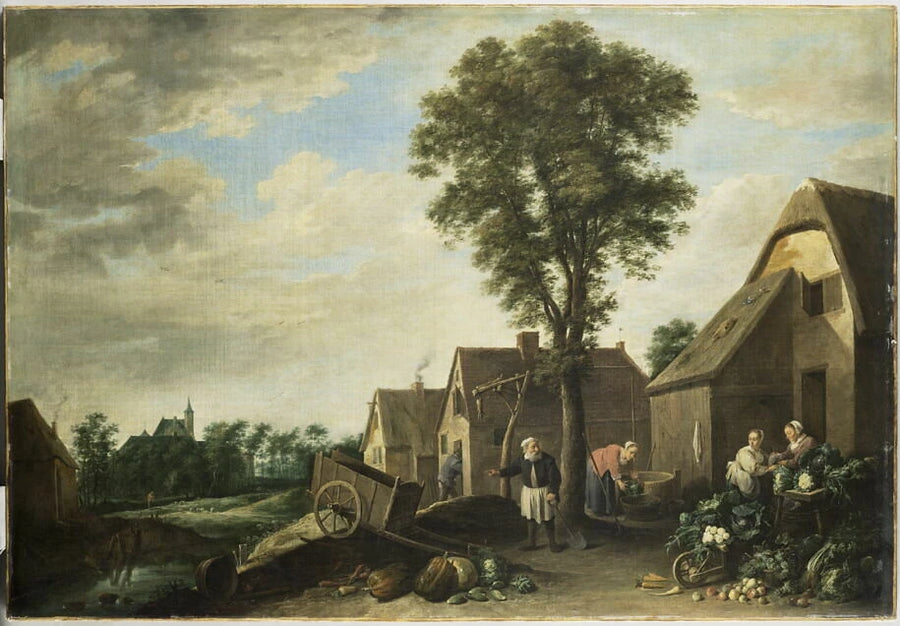 Paysage villageois avec cour de ferme, légumes et fruits - David II Teniers