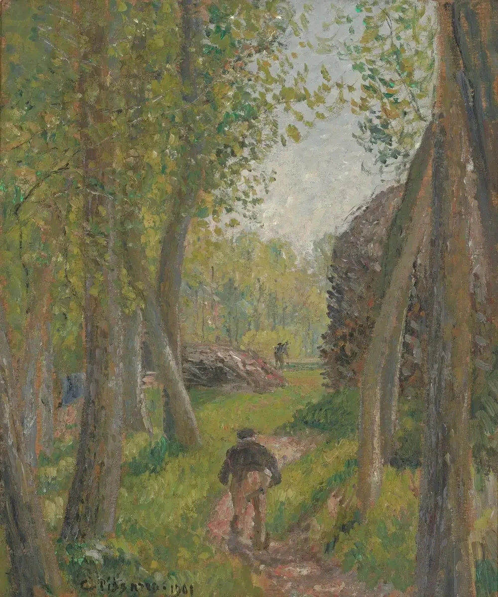 Paysan vu de dos dans un sous-bois, Moret - Camille Pissarro image 1 reproduction de peinture à l’huile