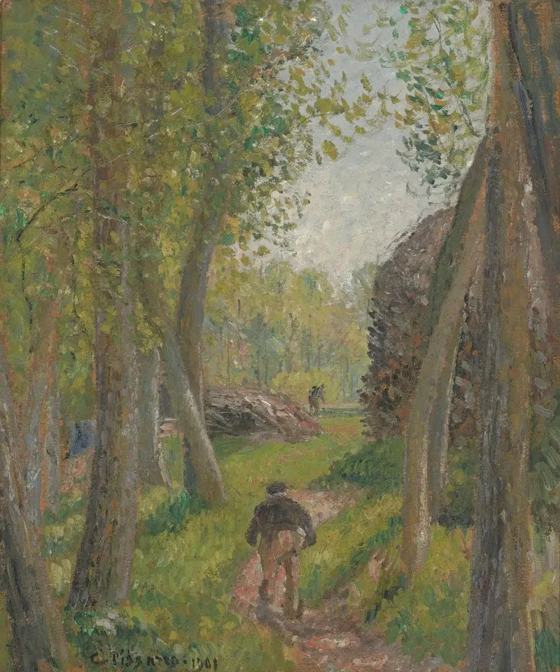 Paysan vu de dos dans un sous-bois, Moret - Camille Pissarro