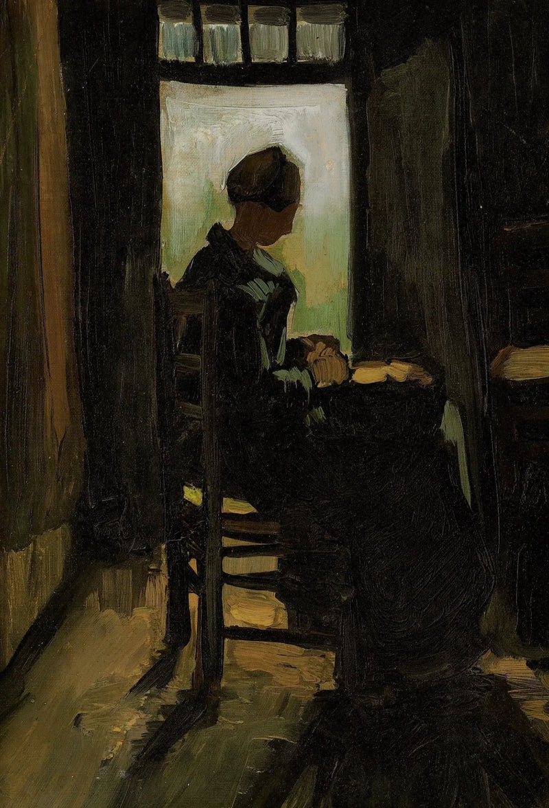 Paysanne assise devant une porte ouverte, épluchant des pommes de terre - Vincent van Gogh