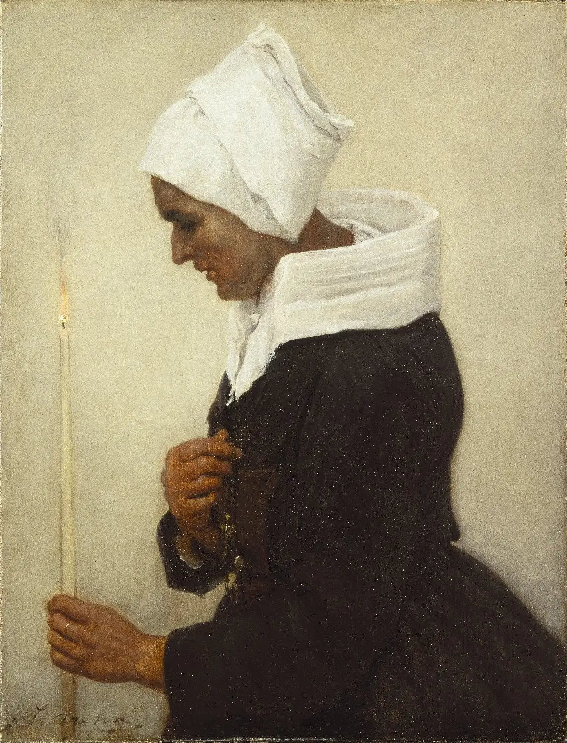 Paysanne bretonne tenant un cierge - Jules Breton image 1 reproduction artisanale de tableau
