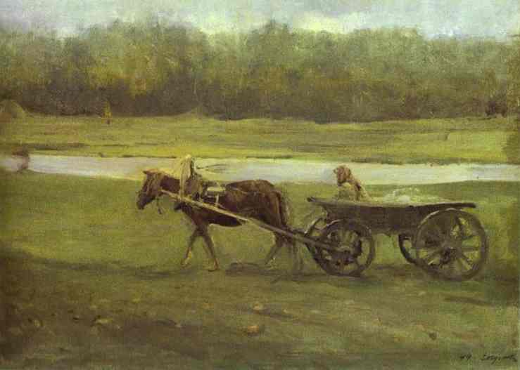 Paysanne dans une charrette - Valentin Serov image 1 reproduction artisanale de tableau