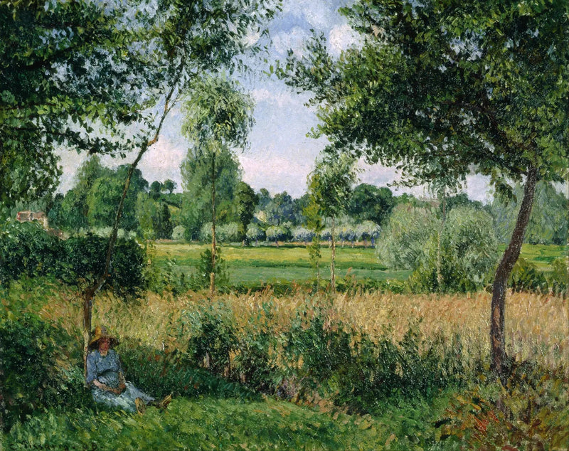 Paysanne se reposant au pied d'un arbre, effet de soleil, Éragny - Camille Pissarro