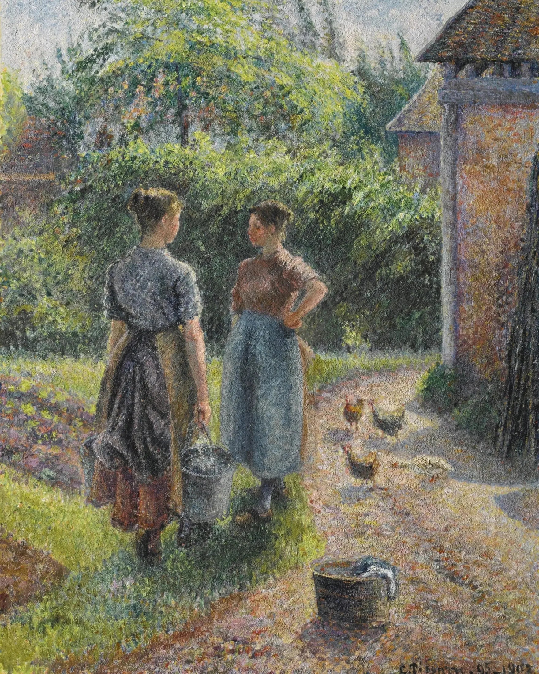 Paysannes causant dans la cour d'une ferme, Eragny - Camille Pissarro image 1 reproduction artisanale de tableau