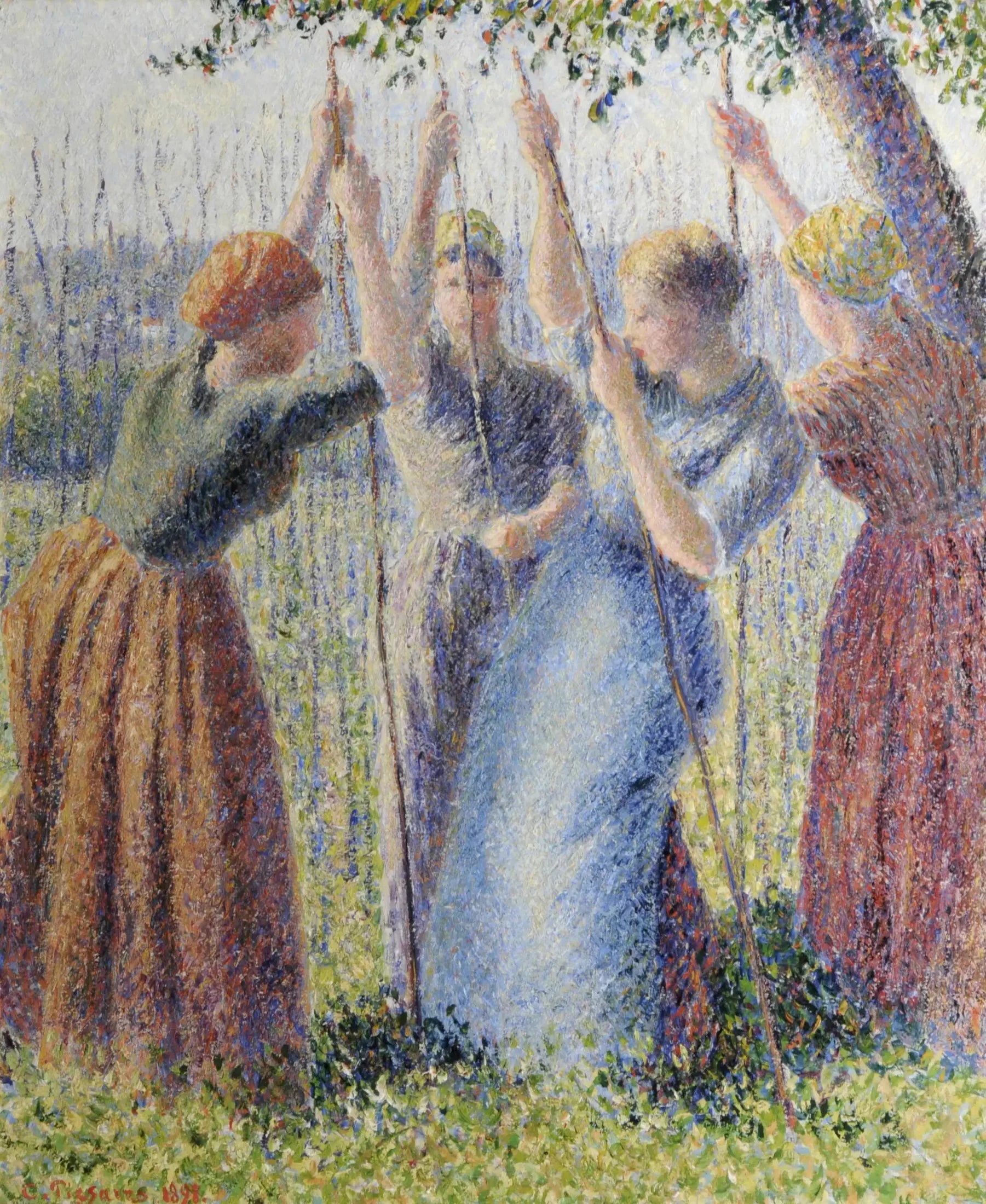 Paysannes plantant des rames - Camille Pissarro image 1 reproduction artisanale de tableau