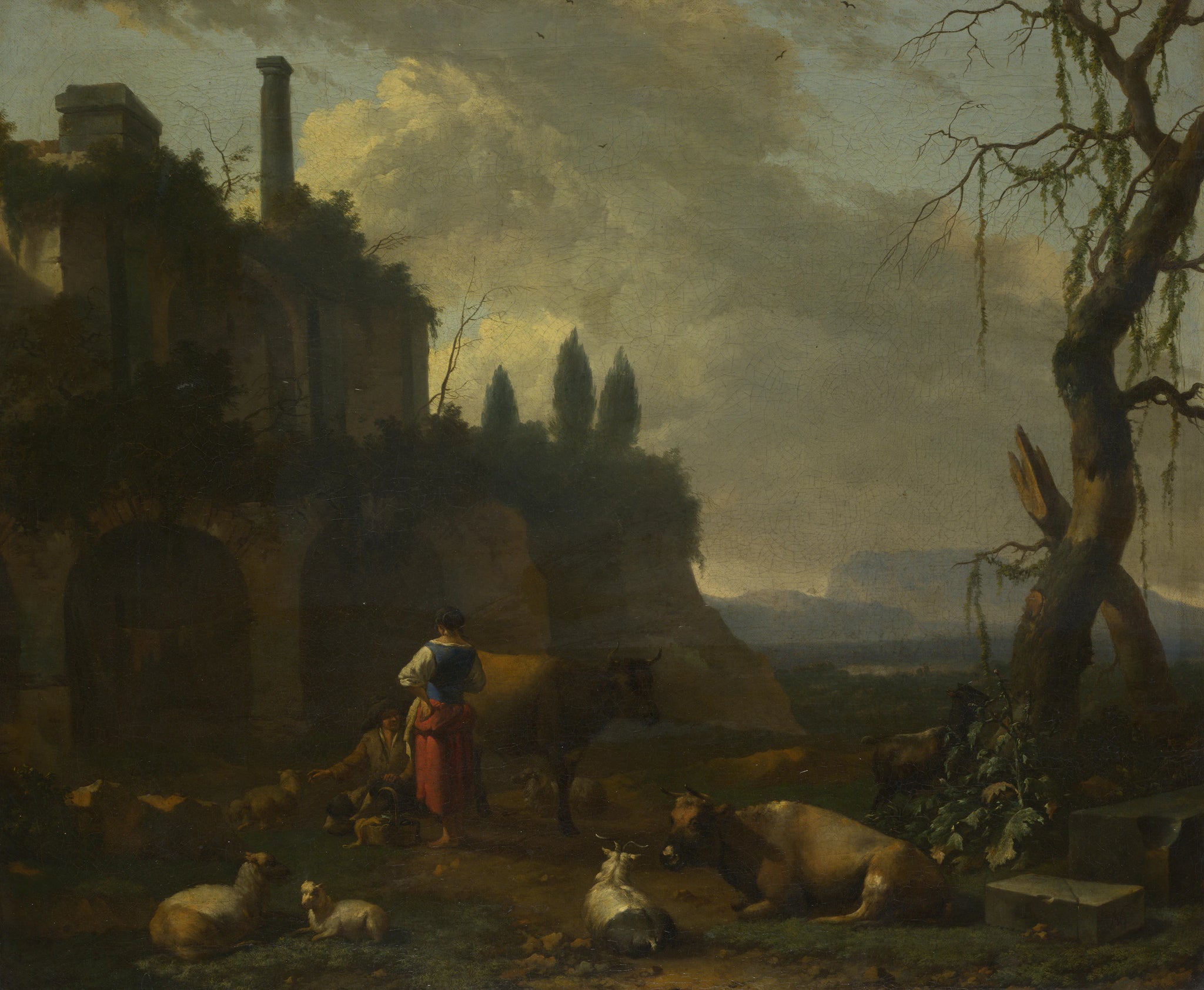 Paysans avec du bétail près d'une ruine - Abraham Begeyn