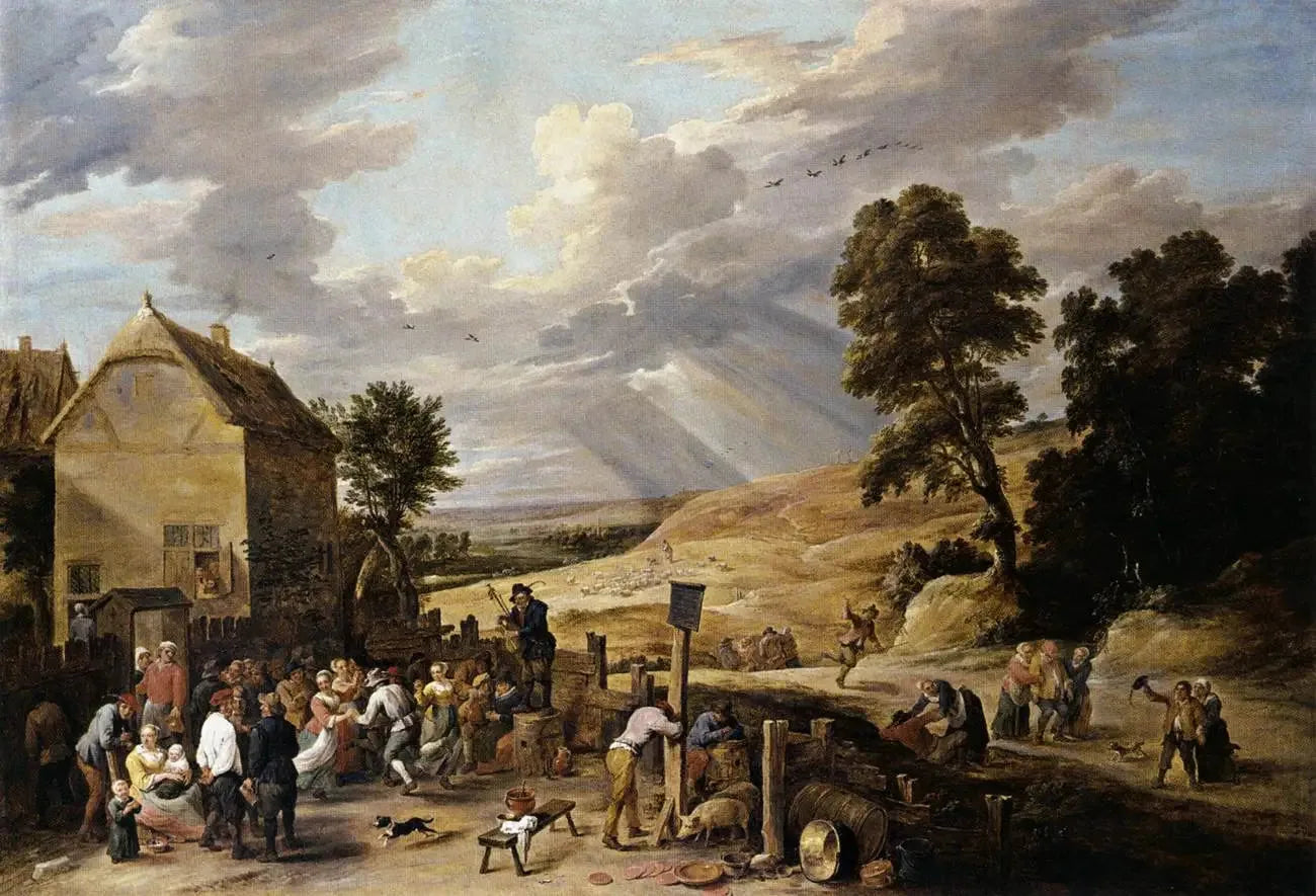 Paysans dansant devant une auberge - David Teniers le Jeune image 1 copie de tableau peinte à la main