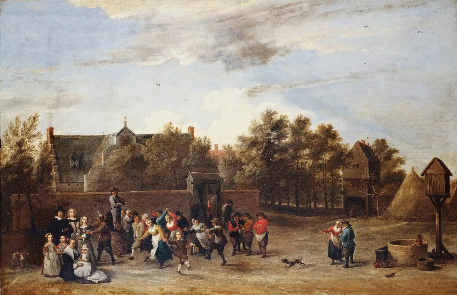 Paysans dansant devant une maison de campagne - David Teniers le Jeune image 1 copie de tableau peinte à la main
