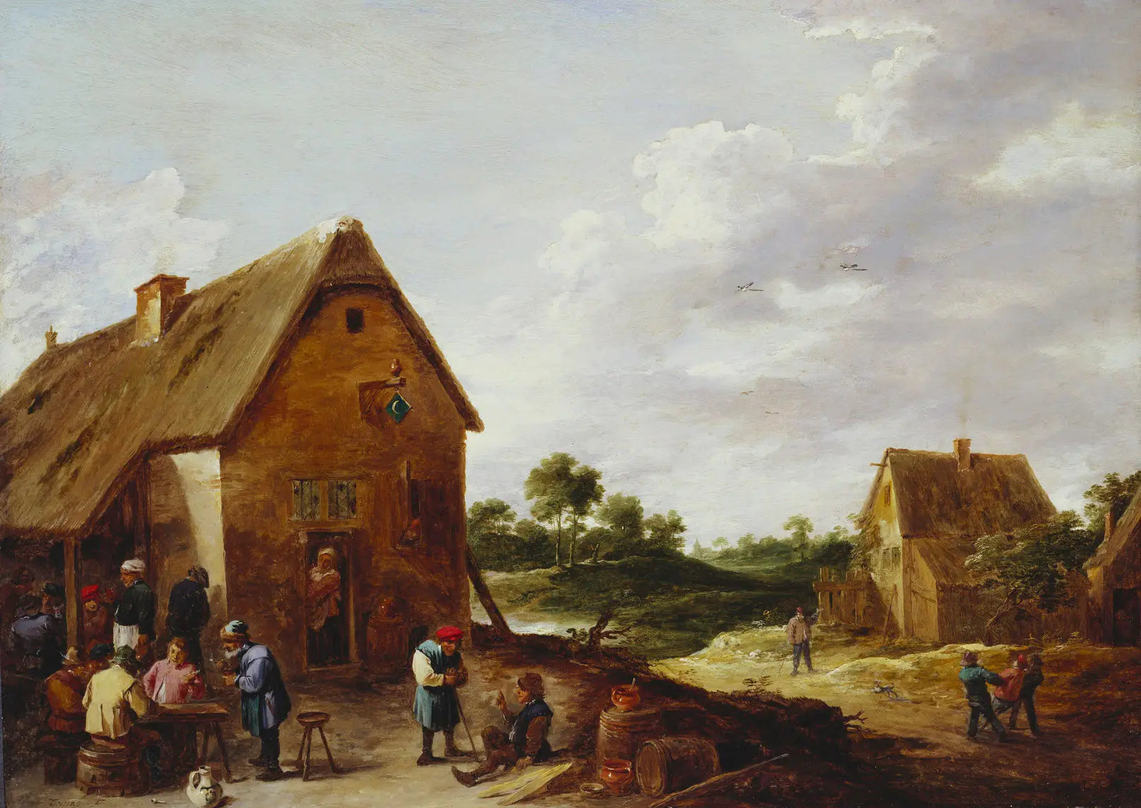 Paysans devant une auberge de campagne - David Teniers le Jeune image 1 reproduction artisanale de tableau