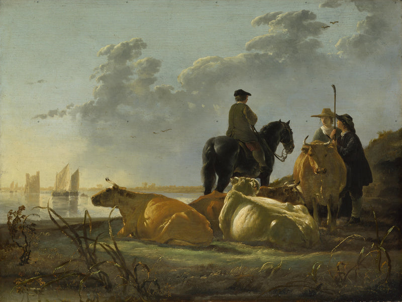 Paysans et bétail au bord de la rivière Merwede - Albert Cuyp