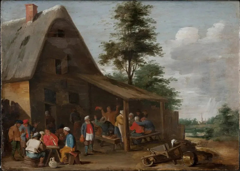 Paysans festoyant devant une auberge de village - David Teniers le Jeune image 1 reproduction artisanale de tableau