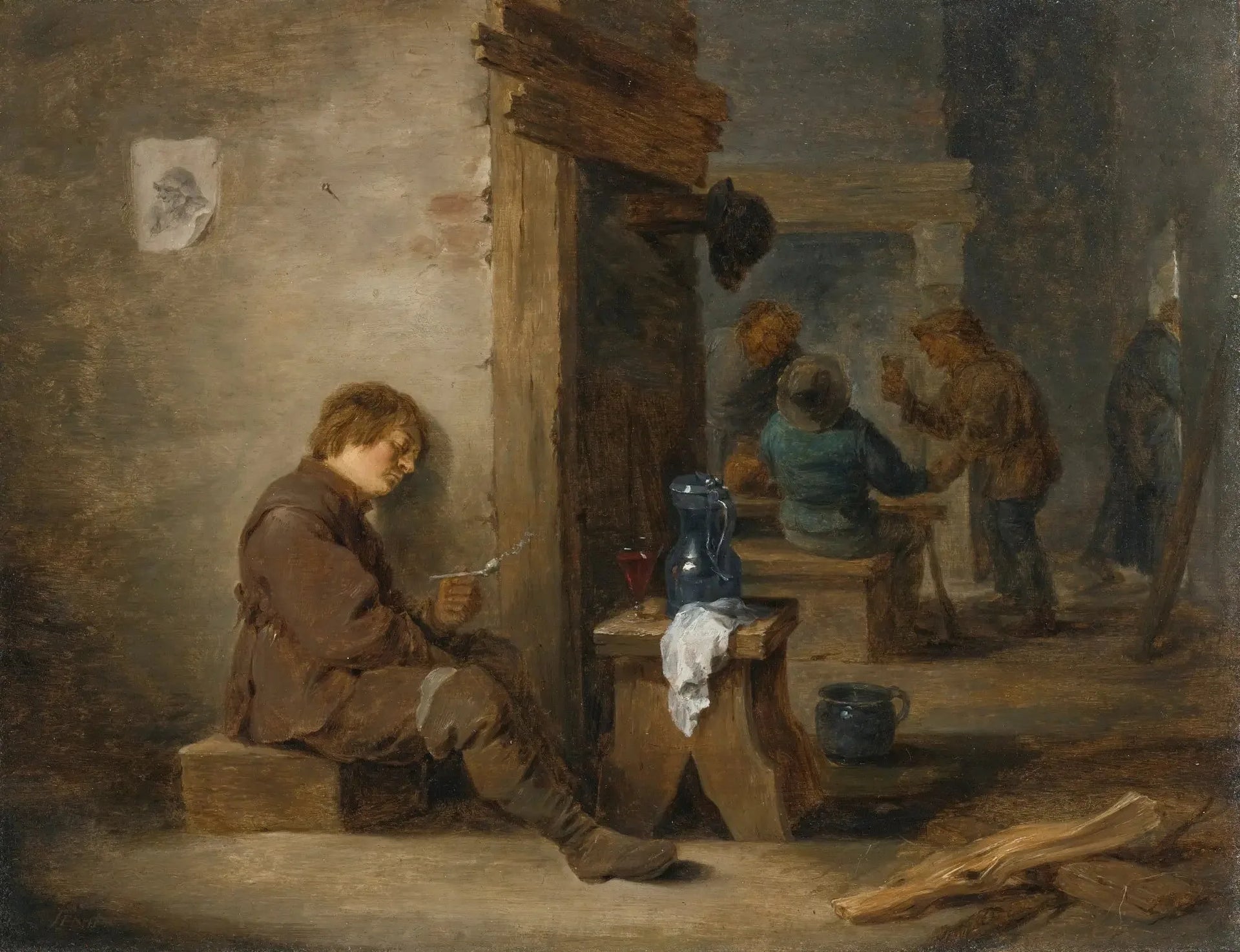 Paysans fumant et buvant - David Teniers le Jeune image 1 reproduction artisanale de tableau