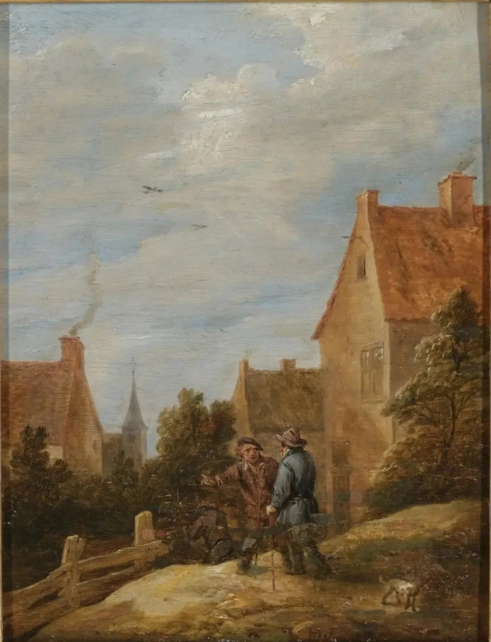 Paysans sur une route dans un village - David Teniers le Jeune image 1 reproduction de peinture à l’huile