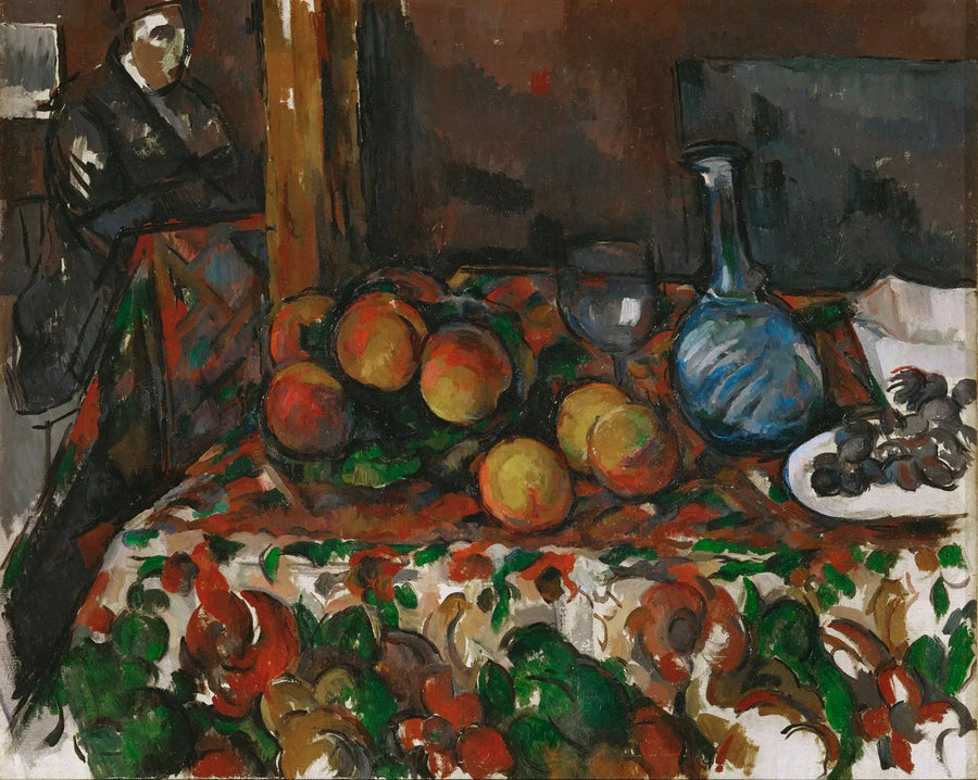 Pêches, carafe et personnage - Paul Cézanne