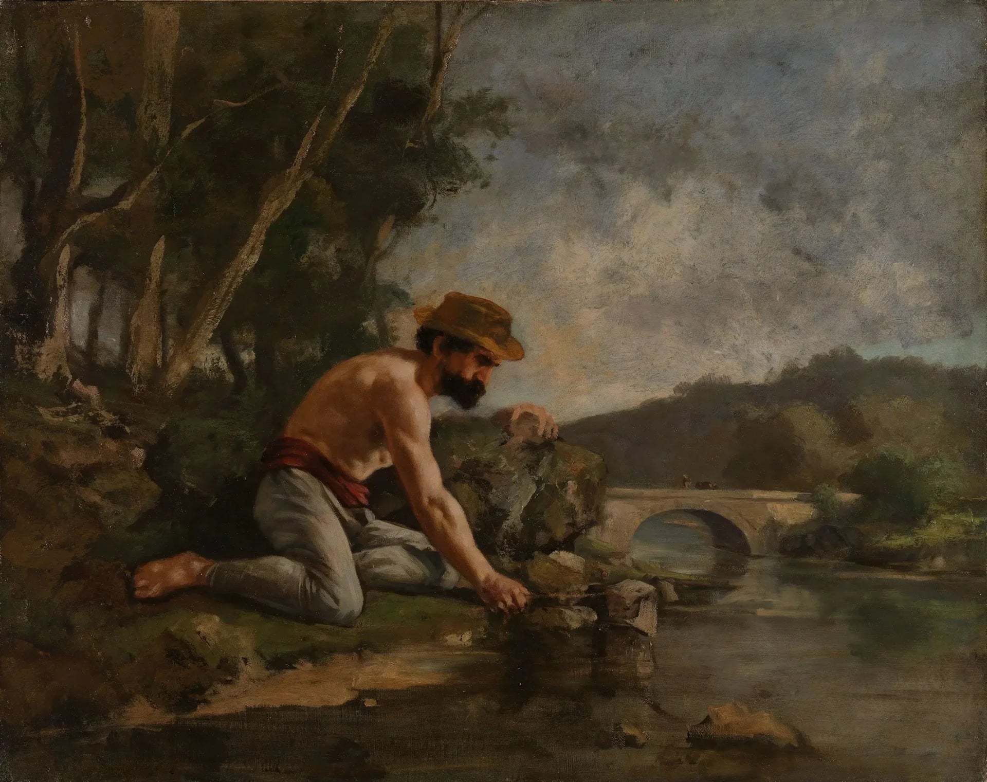 Pêcheur à la ligne - Gustave Courbet image 1 copie de tableau peinte à la main