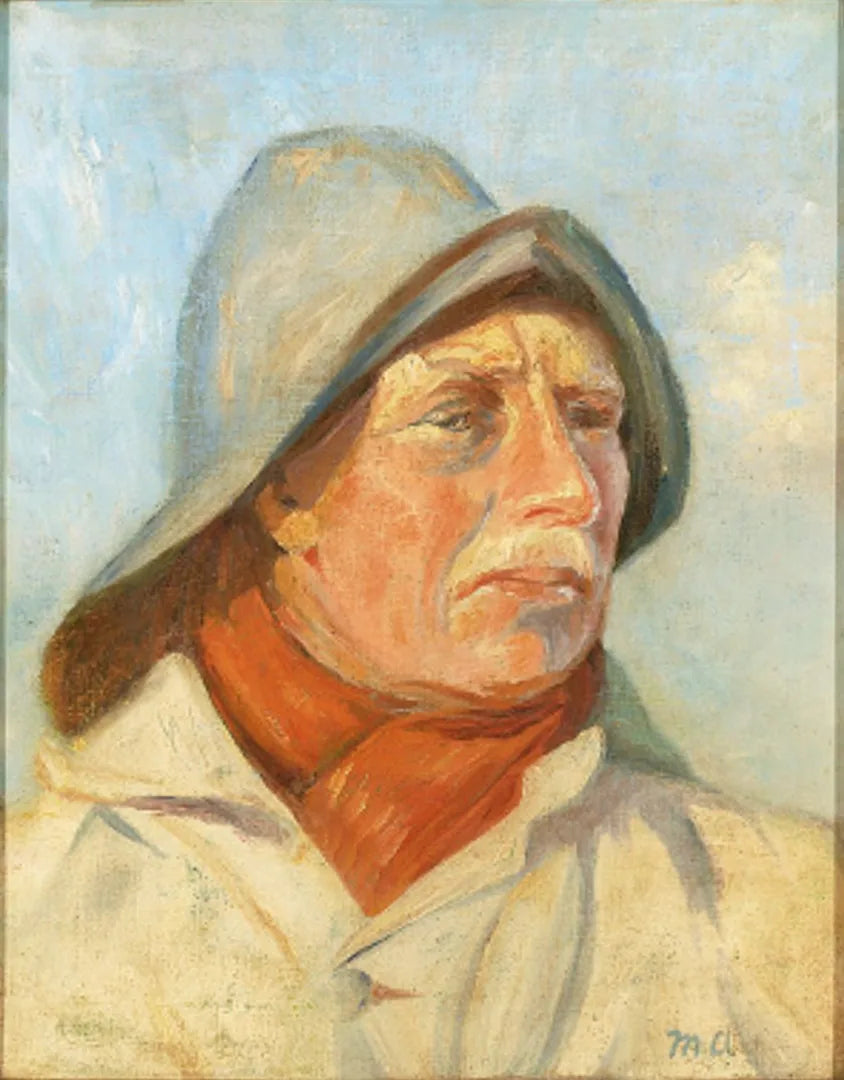Pêcheur portant un ciré et une écharpe rouge. - Michael Peter Ancher